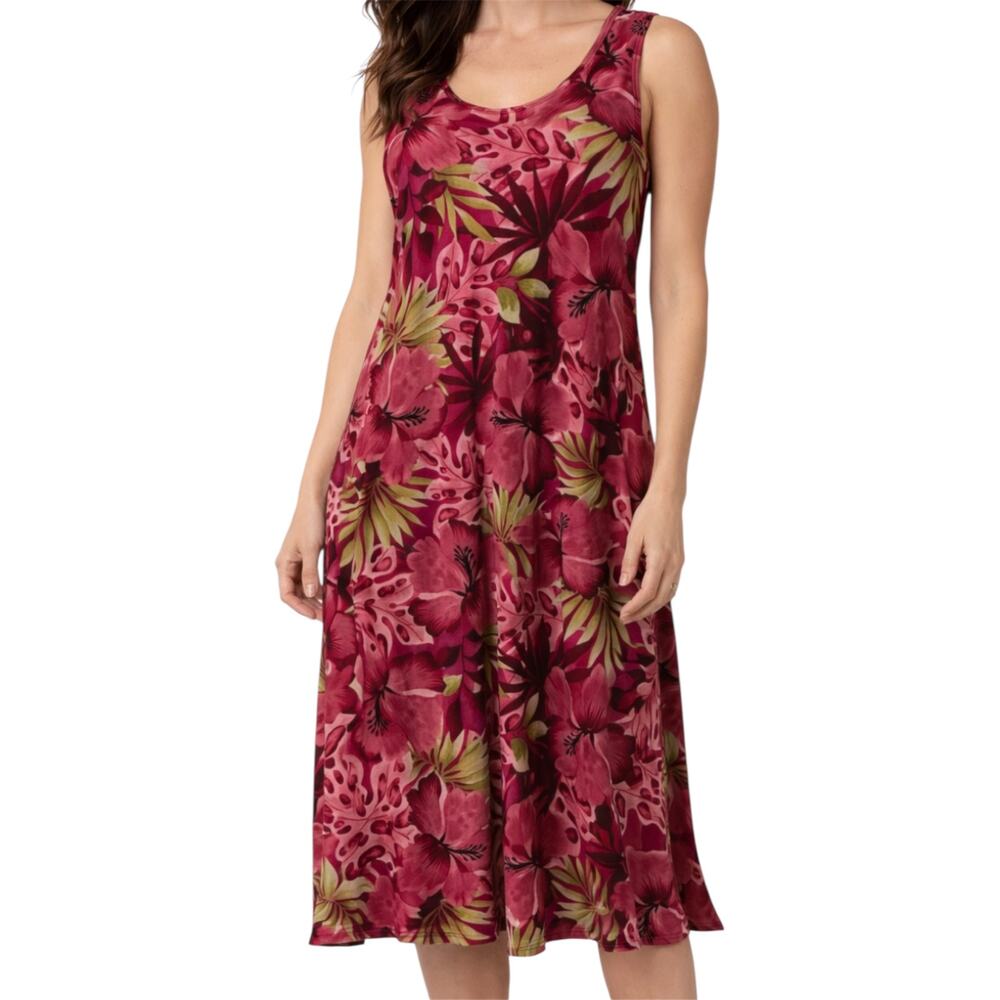 Vintage Royal Creations Hawaiian Midi Dress Tank Sleeveless Floral Print Pink L